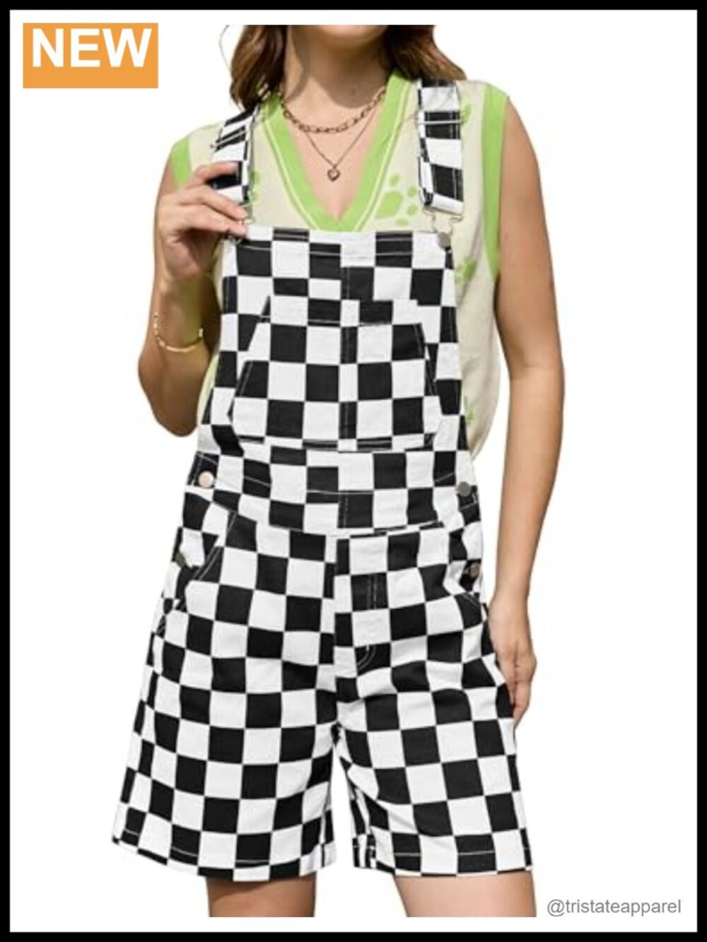 Odefou Short Overalls Women Checkered Bib Coveralls Cute Jumpsuit